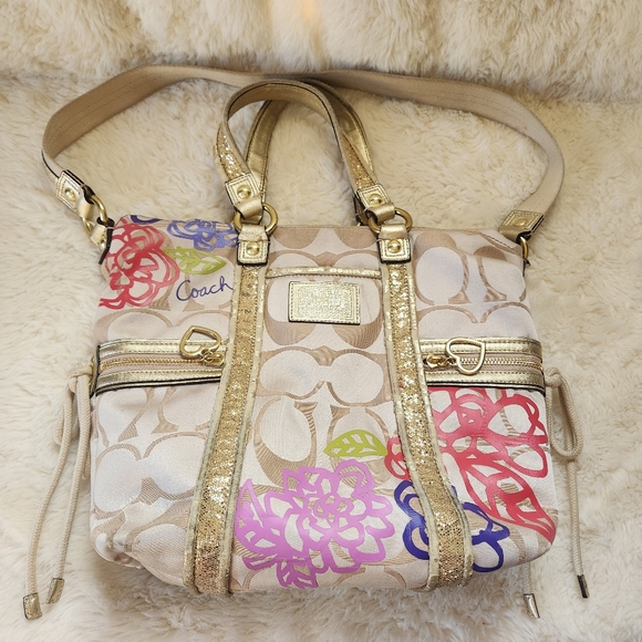 Coach Handbags - Coach Poppy Daisy Appliqué Signature Glam Limited Edition Tote Bag
